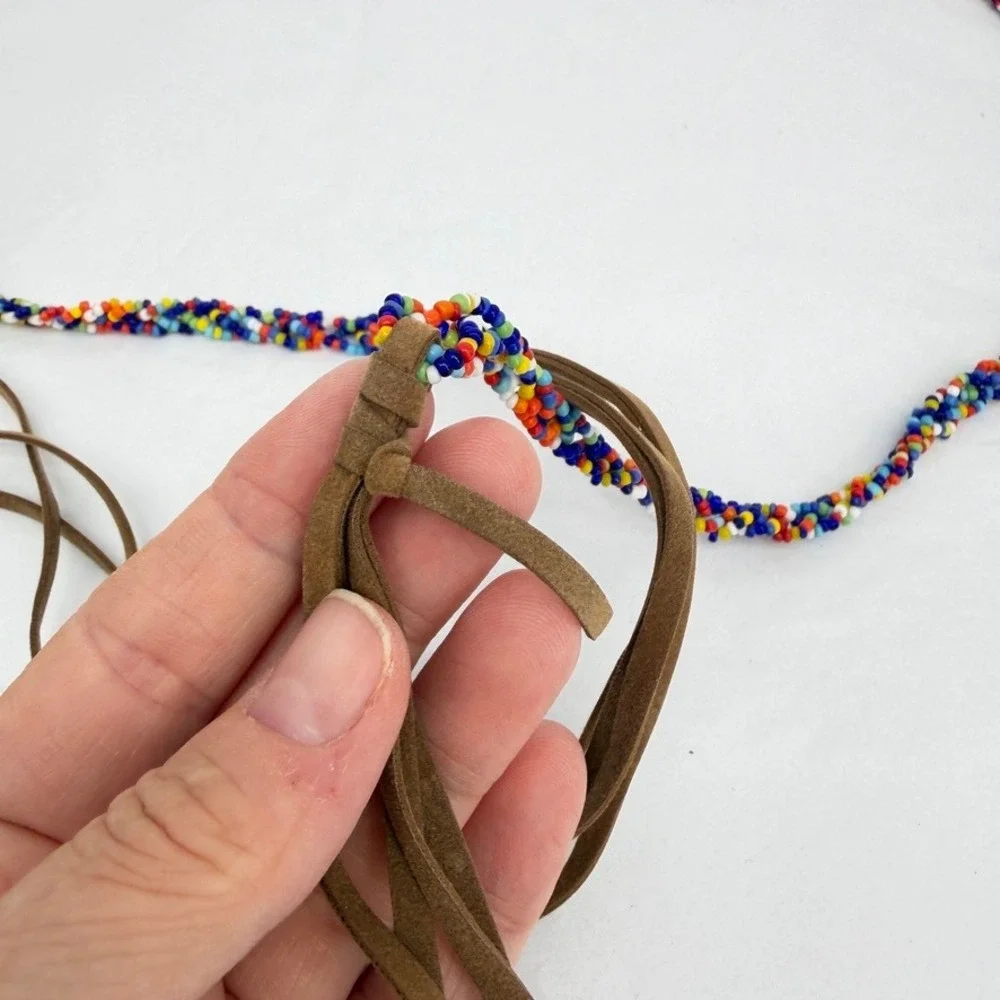 Braided Bead Self Tie Cowrie Shell Tassel Cord Belt Necklace Suede Boho Beach